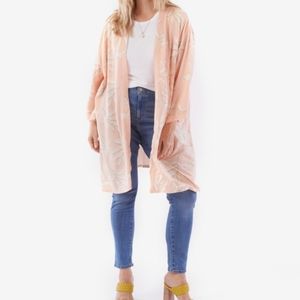 Summer and Rose Sophia Kimono Peach Palms Viscose  Cover-up  Chic  Plus Size NEW